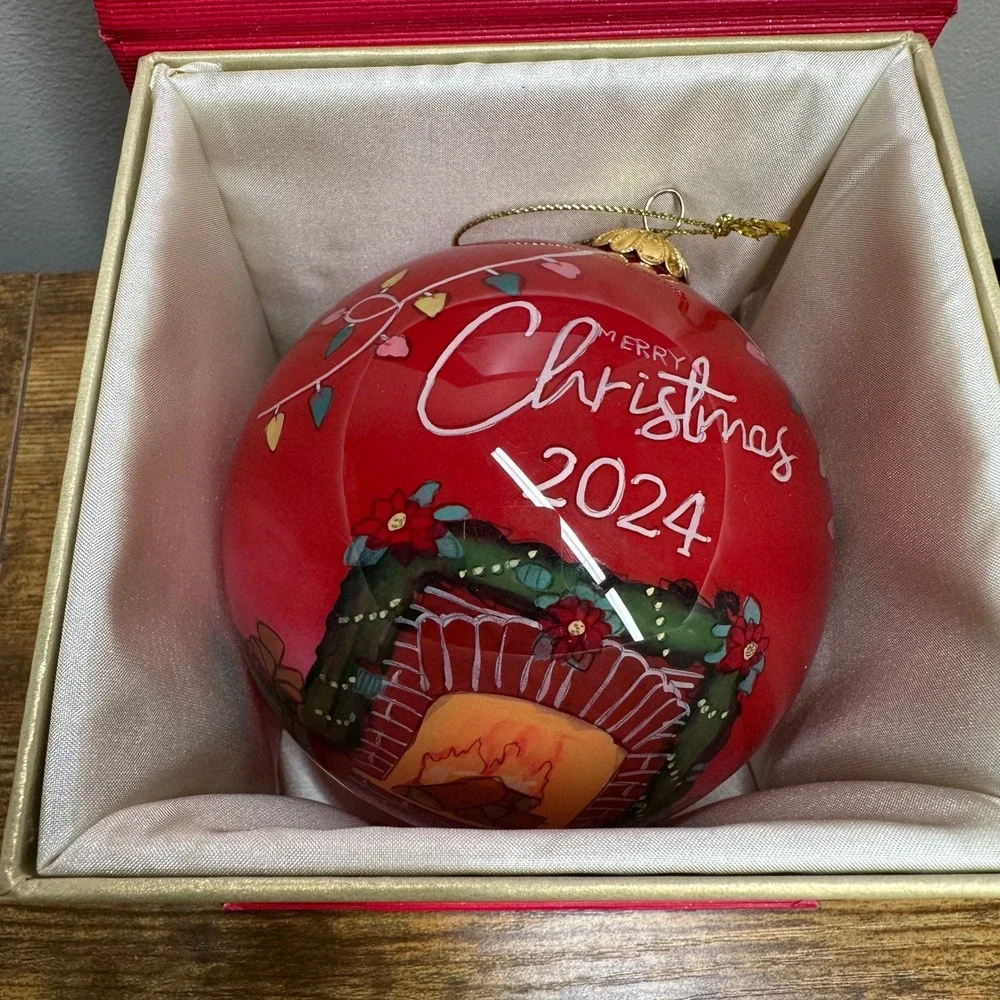 Pier 1 Li Bien‎ 2024 Christmas Ornament Hand Painted Glass Santa Snowman Red Box